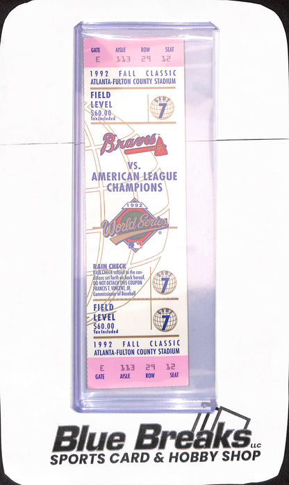 1992 World Series Game 7 Ticket - Atlanta Braves vs ALC Champions