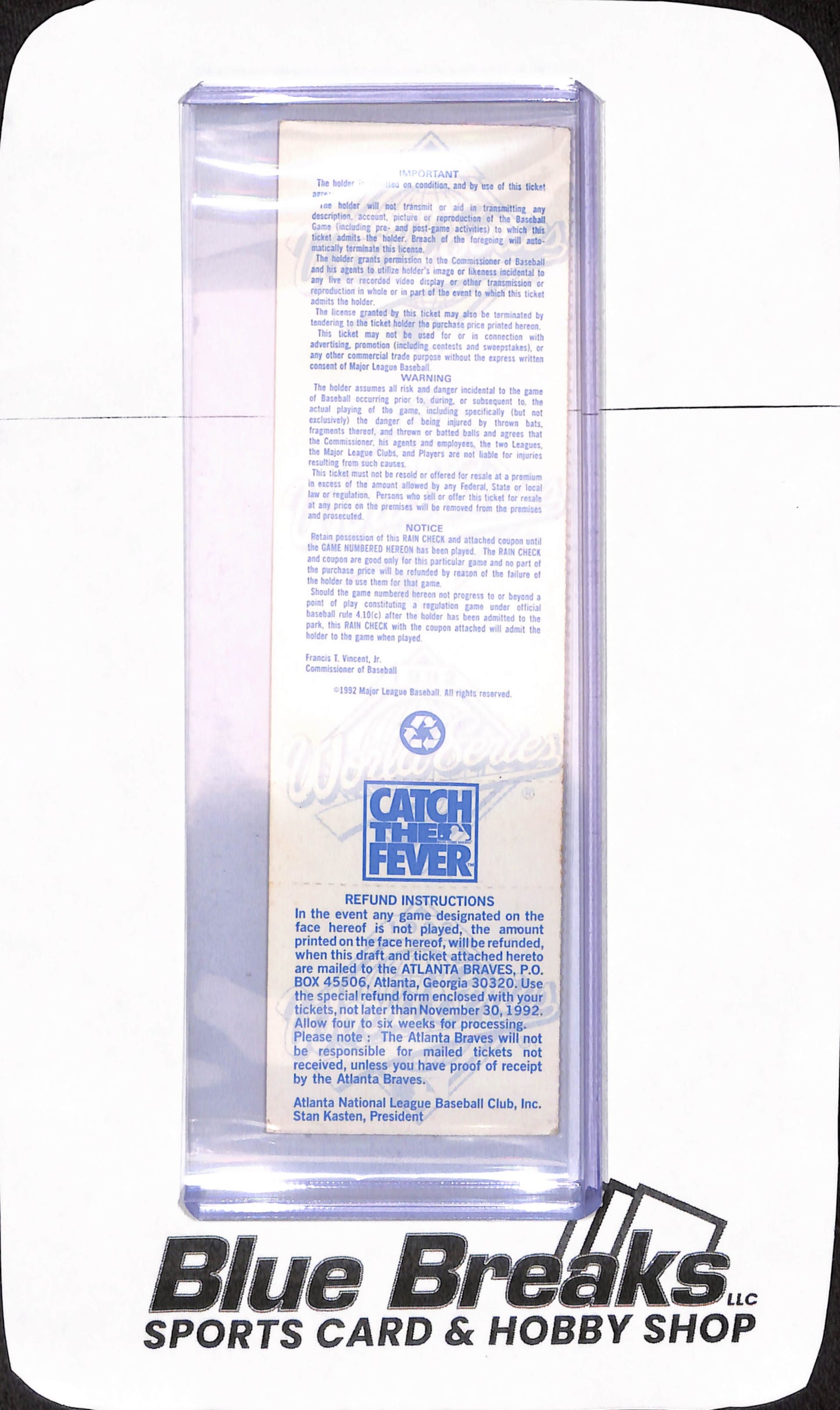 1992 World Series Game 7 Ticket - Atlanta Braves vs ALC Champions