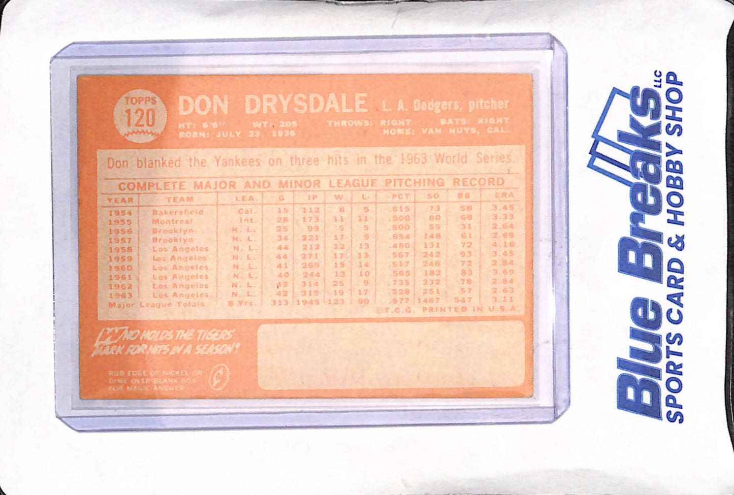 1964 Topps - Don Drysdale - Los Angeles Dodgers - Baseball - #120