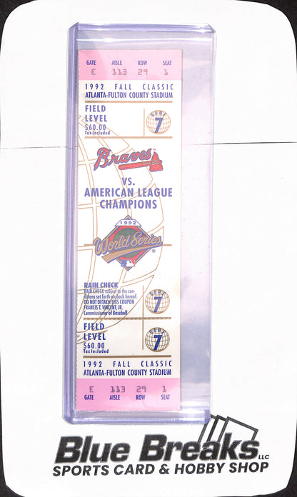 1992 World Series Game 7 Ticket - Atlanta Braves vs ALC Champions