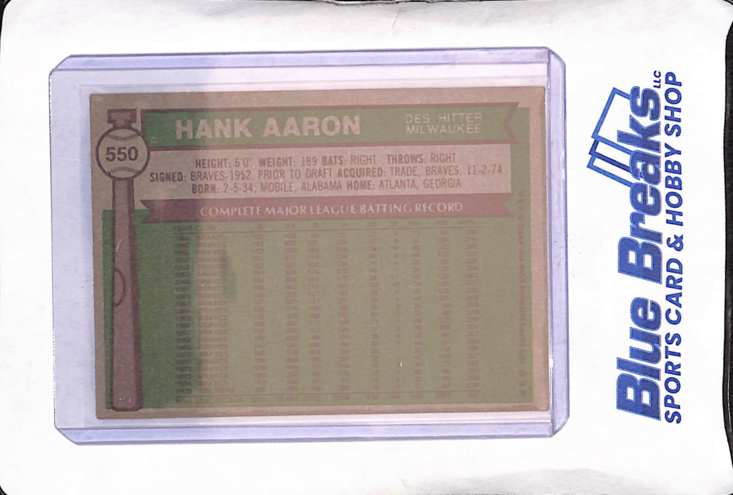 1976 Topps - Hank Aaron - Milwaukee Brewers - Baseball - #550