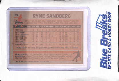 1983 Topps - Ryne Sandberg - RC - Chicago Cubs - Baseball - #83