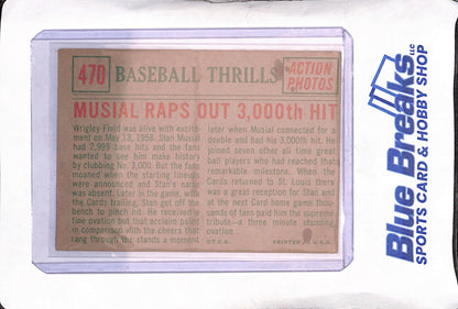 1959 Topps - Stan Musial - Baseball Thrills - Musial Raps Out 3000th Hit -  St Louis Cardinals - #470