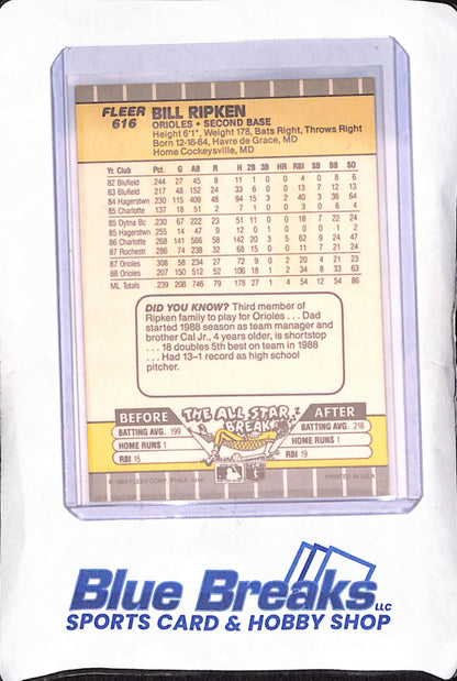 1989 Fleer - Bill Ripken - FF - Baltimore Orioles - Baseball - #616