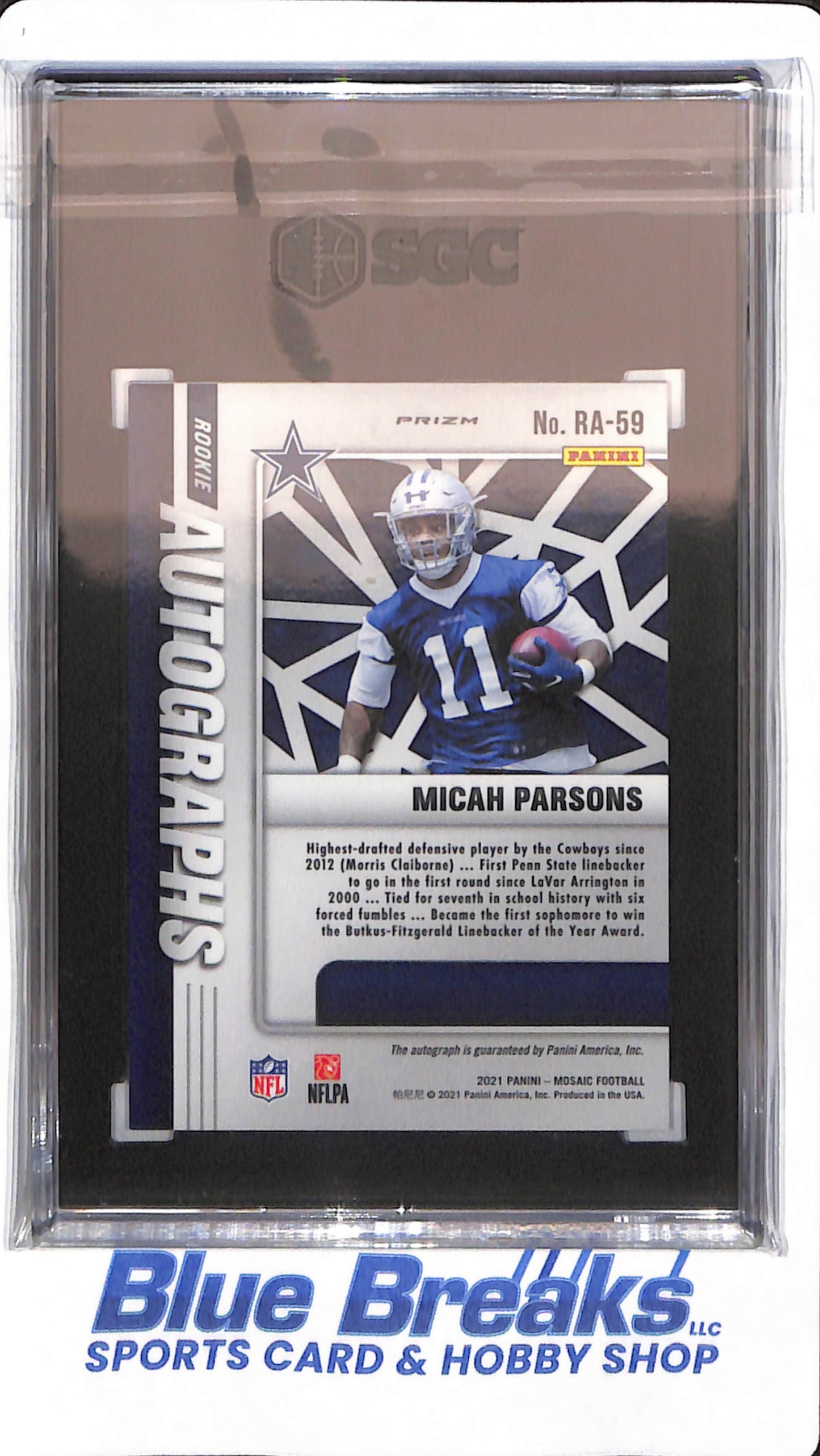 2021 Panini Mosaic - Micah Parsons - # RA-59 - Dallas Cowboys - Football - Rookie Autographs - SGC 10 - Blue