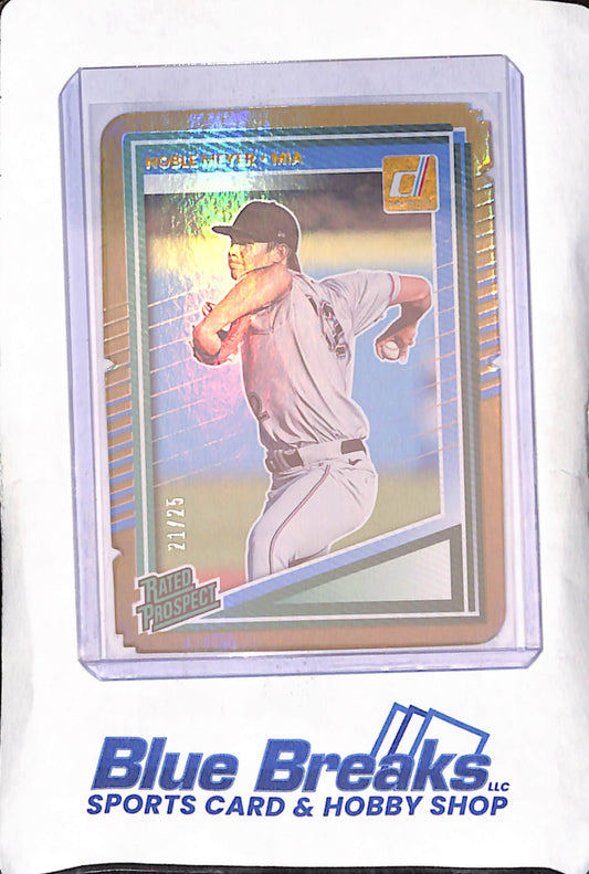 2025 Panini Donruss - Noble Meyer - Gold Die-cut Rated Prospect - 21/25 - Miami Marlins - Baseball - #110