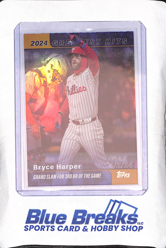 2025 Topps Series One - Bryce Harper - 2024 Greatest Hits 4/2/24 Gold - Grand Slam for 3rd HR of the Game - 5/50 - Philadelphia Phillies - Baseball - #GH-3