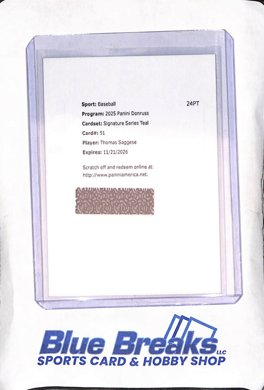 2025 Panini Donruss - Thomas Saggese - Signature Series Teal Redemption - St Louis Cardinals - Baseball - #51