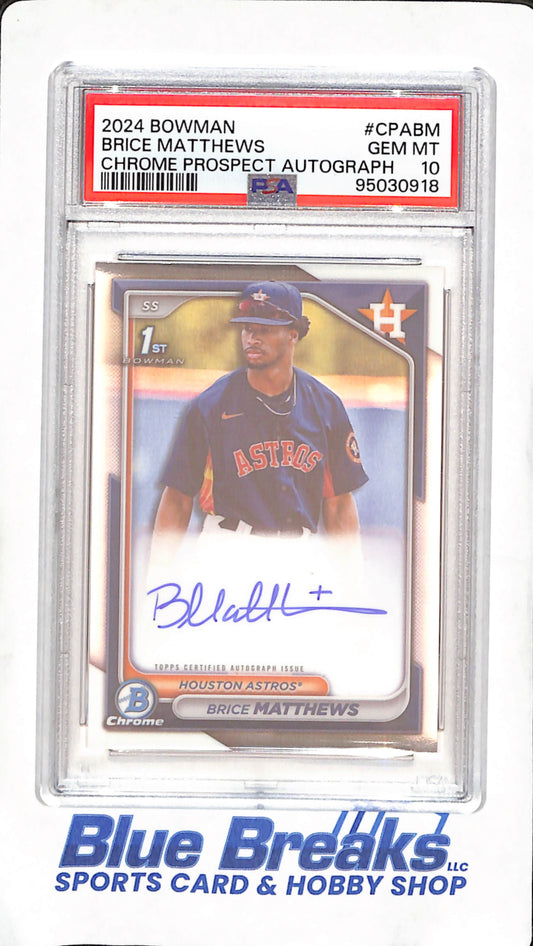 2024 Bowman Chrome - Brice Matthew - 1st Bowman Prospect Autograph - PSA 10 - Houston Astros - Baseball - #CPABM