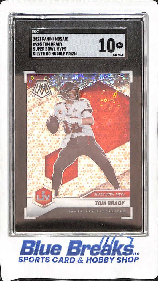 2021 Panini Mosaic - Tom Brady - Silver No Huddle Prizm - Super Bowl MVPs - SGC 10 - Tampa Bay Buccaneers - Football - #285