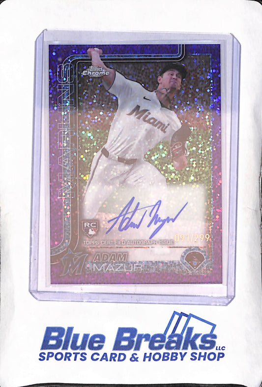 2025 Topps Chrome - Adam Mazur - Purple Sparkle RC Autograph - 91/299 - Miami Marlins - Baseball - #RA-AM