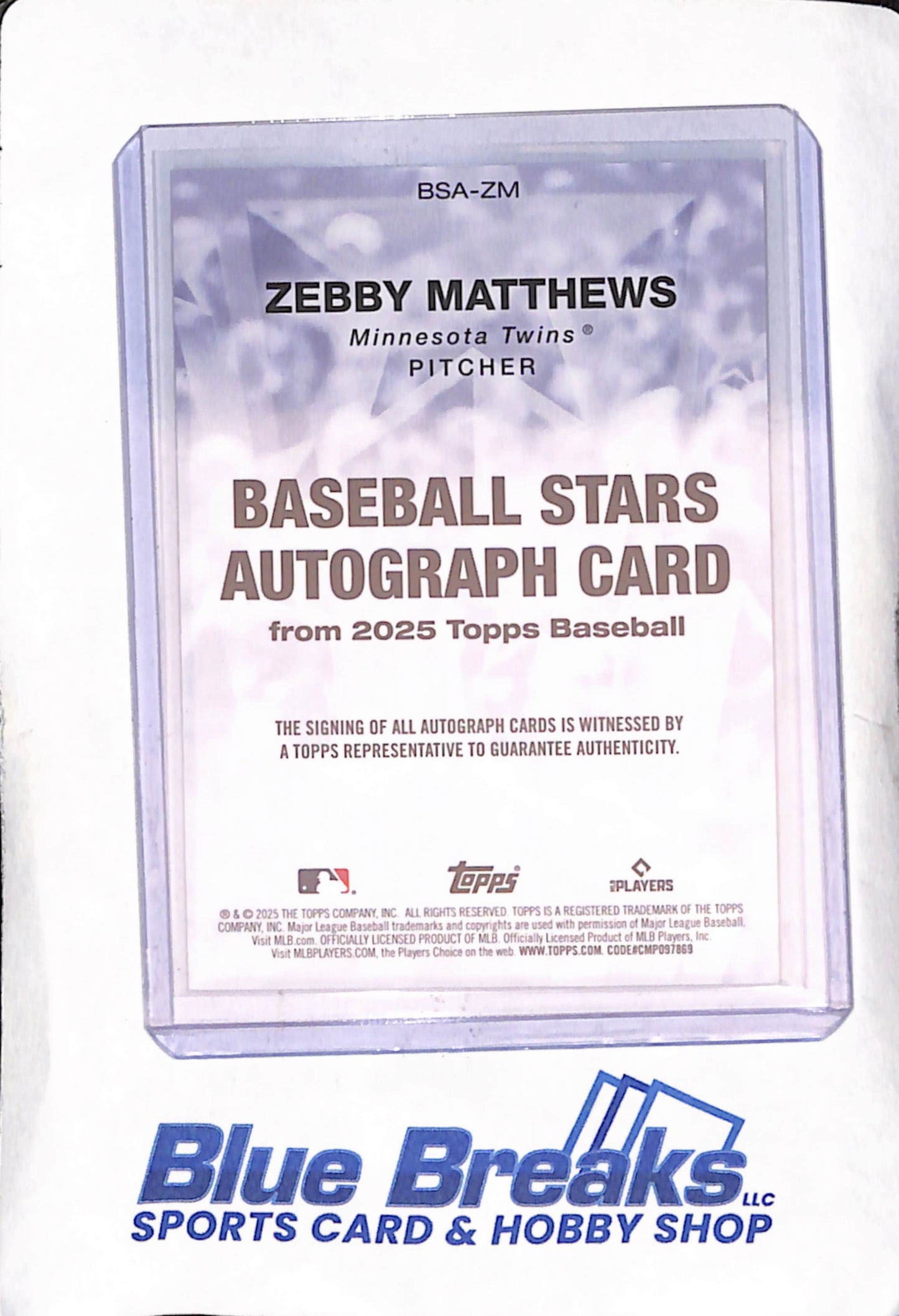 2025 Topps - Zebby Matthews - Baseball Stars Autograph - RC - Minnesota Twins - Baseball - #BSA-ZM