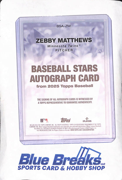 2025 Topps - Zebby Matthews - Baseball Stars Autograph - RC - Minnesota Twins - Baseball - #BSA-ZM