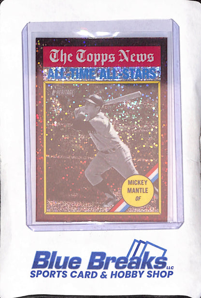 2025 Topps Heritage - Mickey Mantle - The Topps News All-Time All-Stars - Burgundy Sparkle - New York Yankees - Baseball - #349