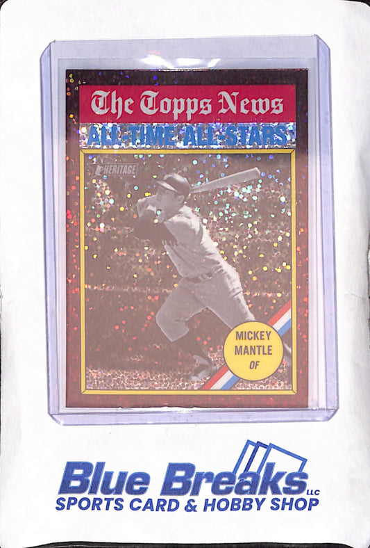 2025 Topps Heritage - Mickey Mantle - The Topps News All-Time All-Stars - Burgundy Sparkle - New York Yankees - Baseball - #349