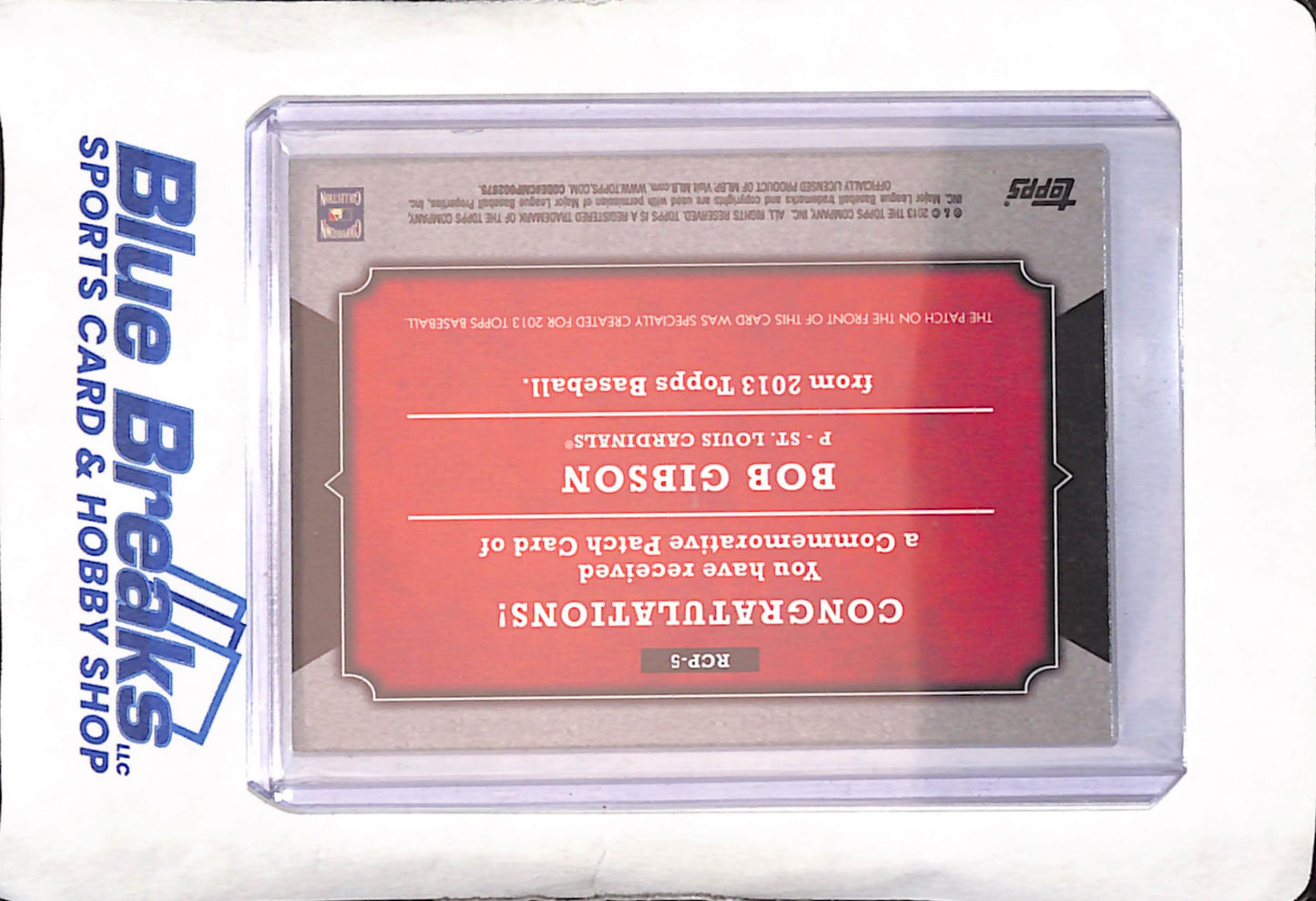 2013 Topps - Bob Gibson - Commemorative 1959 Rookie Patch - St Louis Cardinals - Baseball - #RCP-5