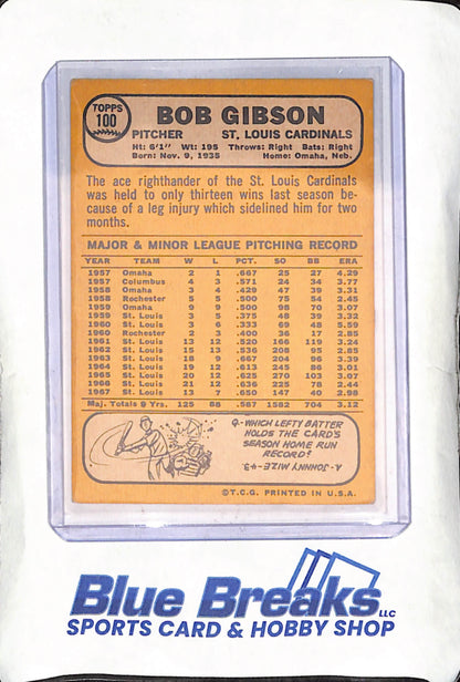 1968 Topps - Bob Gibson - St Louis Cardinals - Baseball - #100