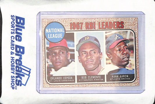 1968 Topps - 1967 RBI Leaders National League - Orlando Cepeda - Bob Clemente - Hank Aaron - St Louis Cardinals - Pittsburgh Pirates - Atlanta Braves - Baseball - #3