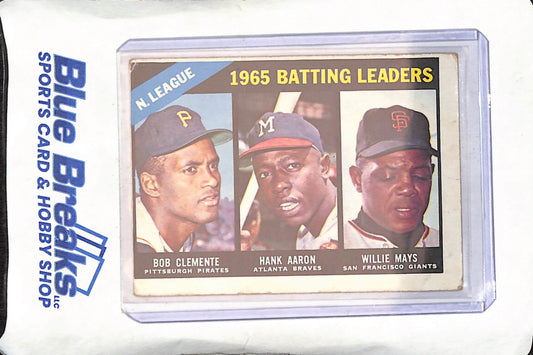 1966 Topps - 1965 National League Batting Leaders - Bob Clemente - Hank Aaron - Willie Mays - Pittsburgh Pirates - Atlanta Braves - San Francisco Giants - #215