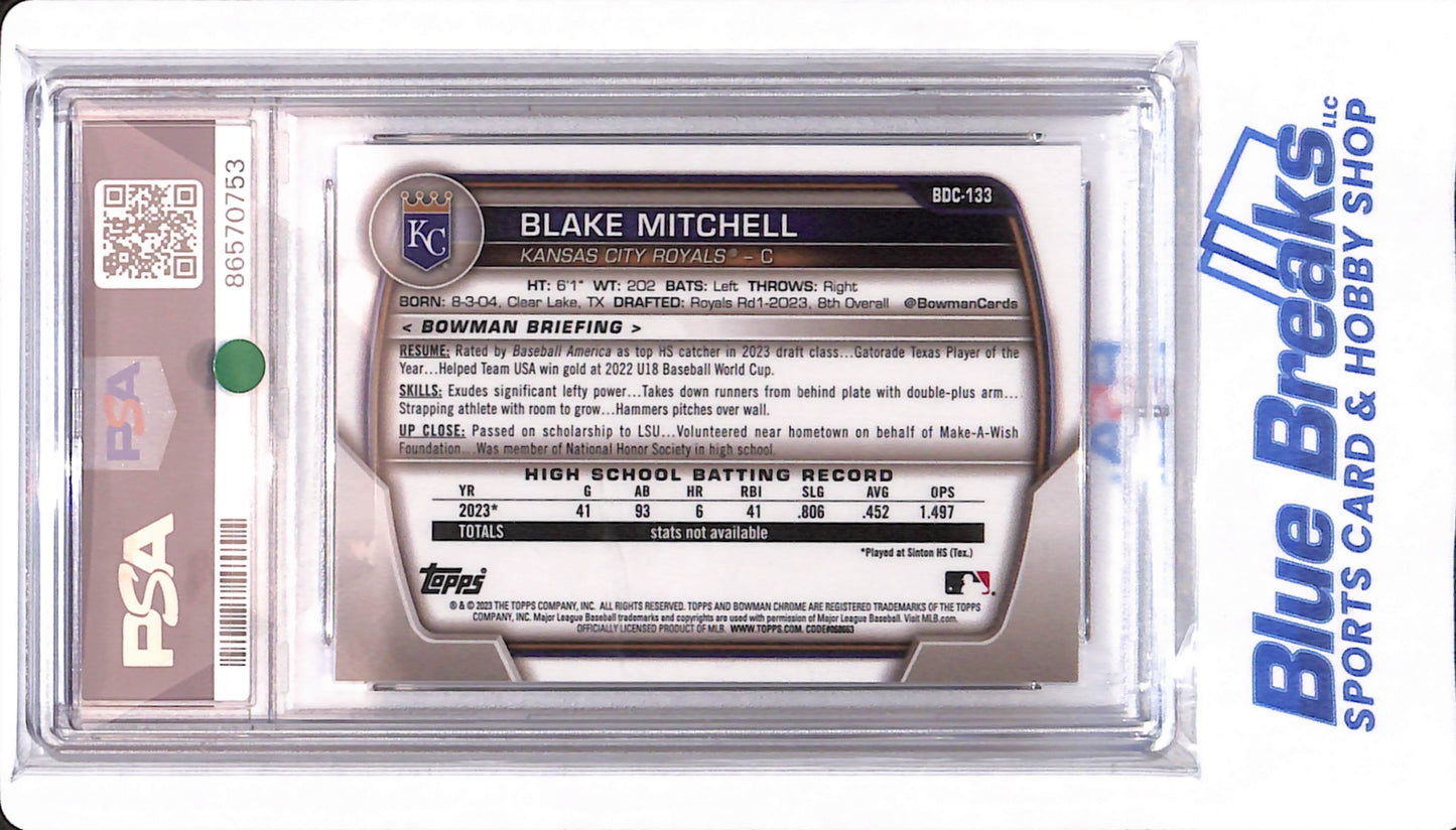 2023 Bowman Draft Sapphire - Blake Mitchell - # BDC133 - PSA 10 - Kansas City Royals - Baseball