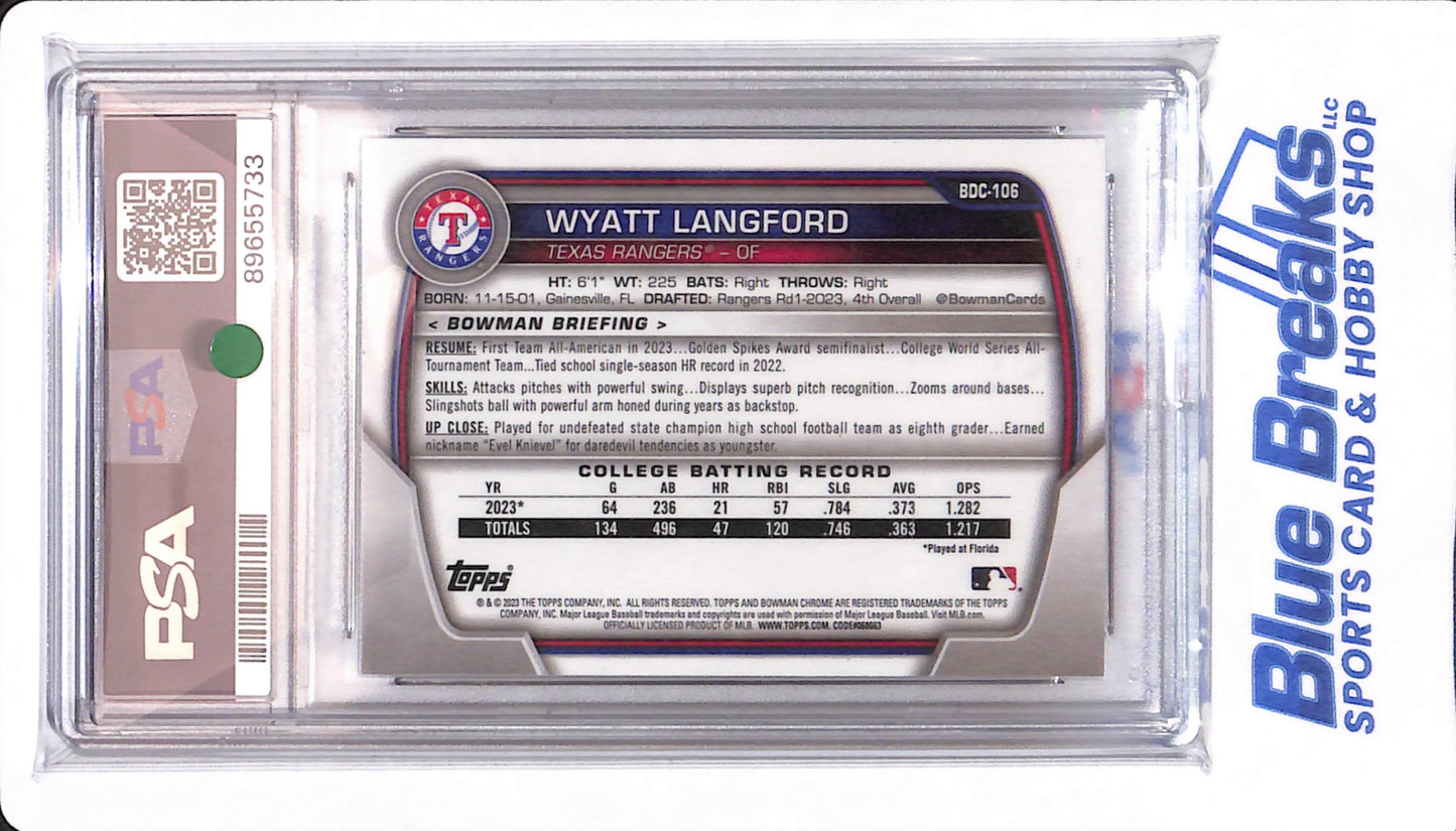 2023 Bowman Draft - Wyatt Langford - # BD 106 - PSA 10 - Texas Rangers - Baseball