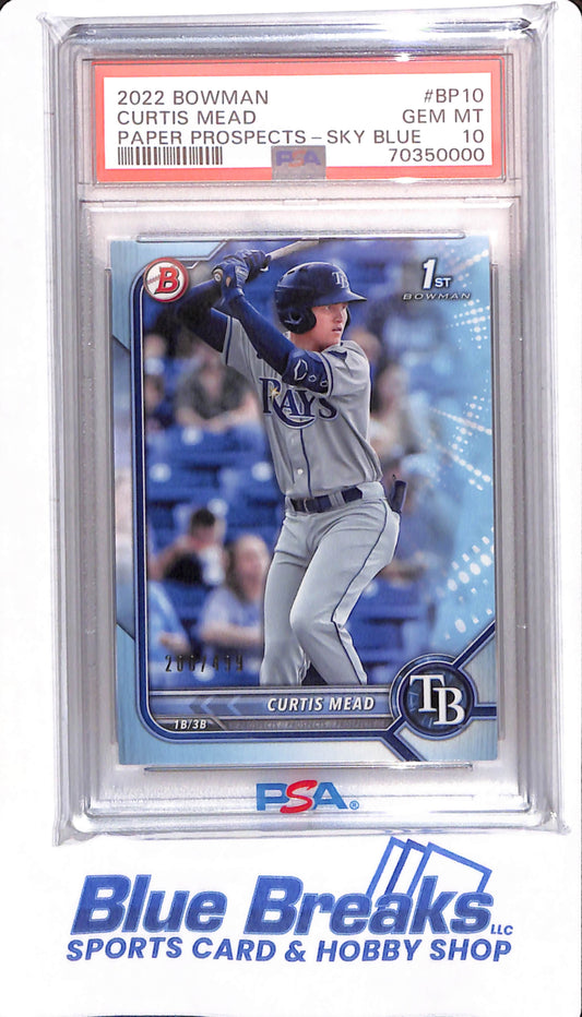 2022 Bowman - Curtis Mead - # BP10 - PSA 10 - Tampa Bay Rays - Baseball - Paper Sky Blue - 200/499