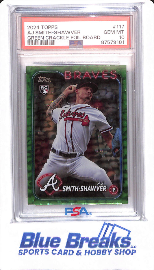 2024 Topps - AJ Smith-Shawver - # 117 - PSA 10 - Atlanta Braves - Baseball - Green Crackle Foil - 091/499