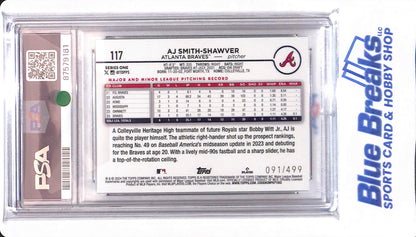 2024 Topps - AJ Smith-Shawver - # 117 - PSA 10 - Atlanta Braves - Baseball - Green Crackle Foil - 091/499