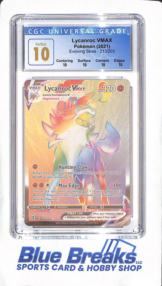 2021 Pokemon - Lycanroc VMAX - Evolving Skies - CGC Perfect 10 - #213/203