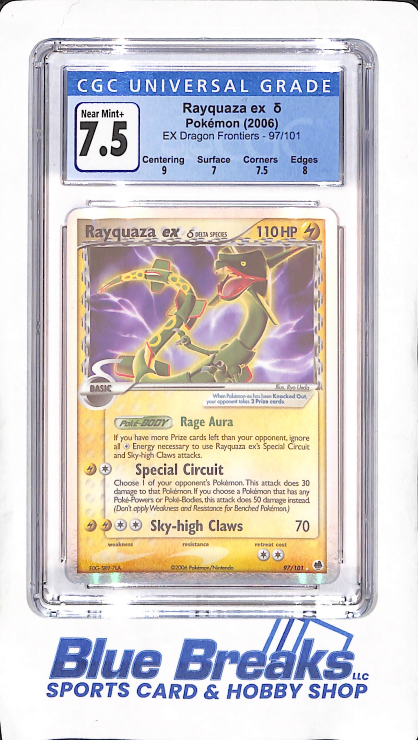 2006 Pokemon - Rayquaza EX Dragon Frontiers - CGC Near Mint 7.5 - #97/101