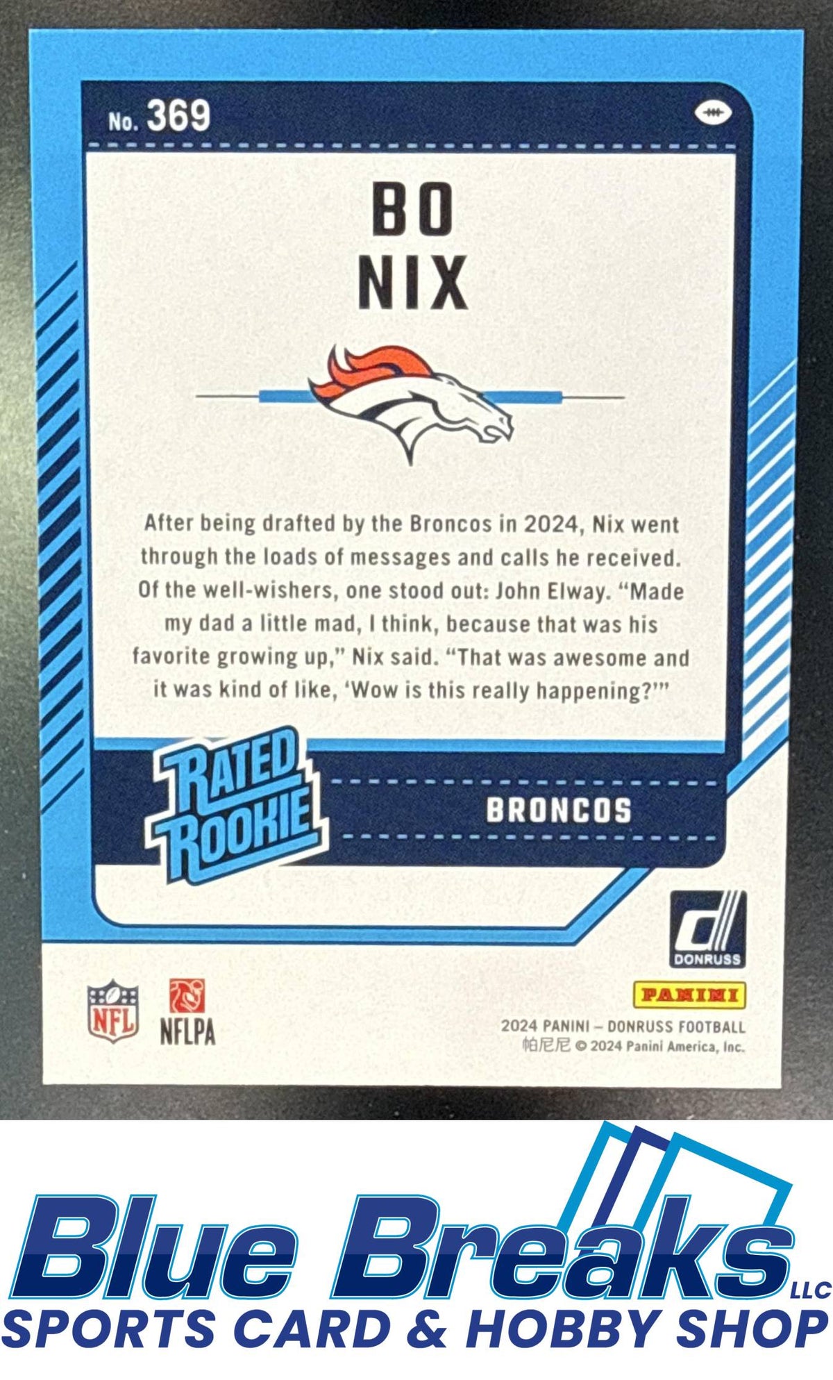 2024 Panini Donruss Press Proof Blue Bo Nix [RC] #369 Rated RC Denver Broncos