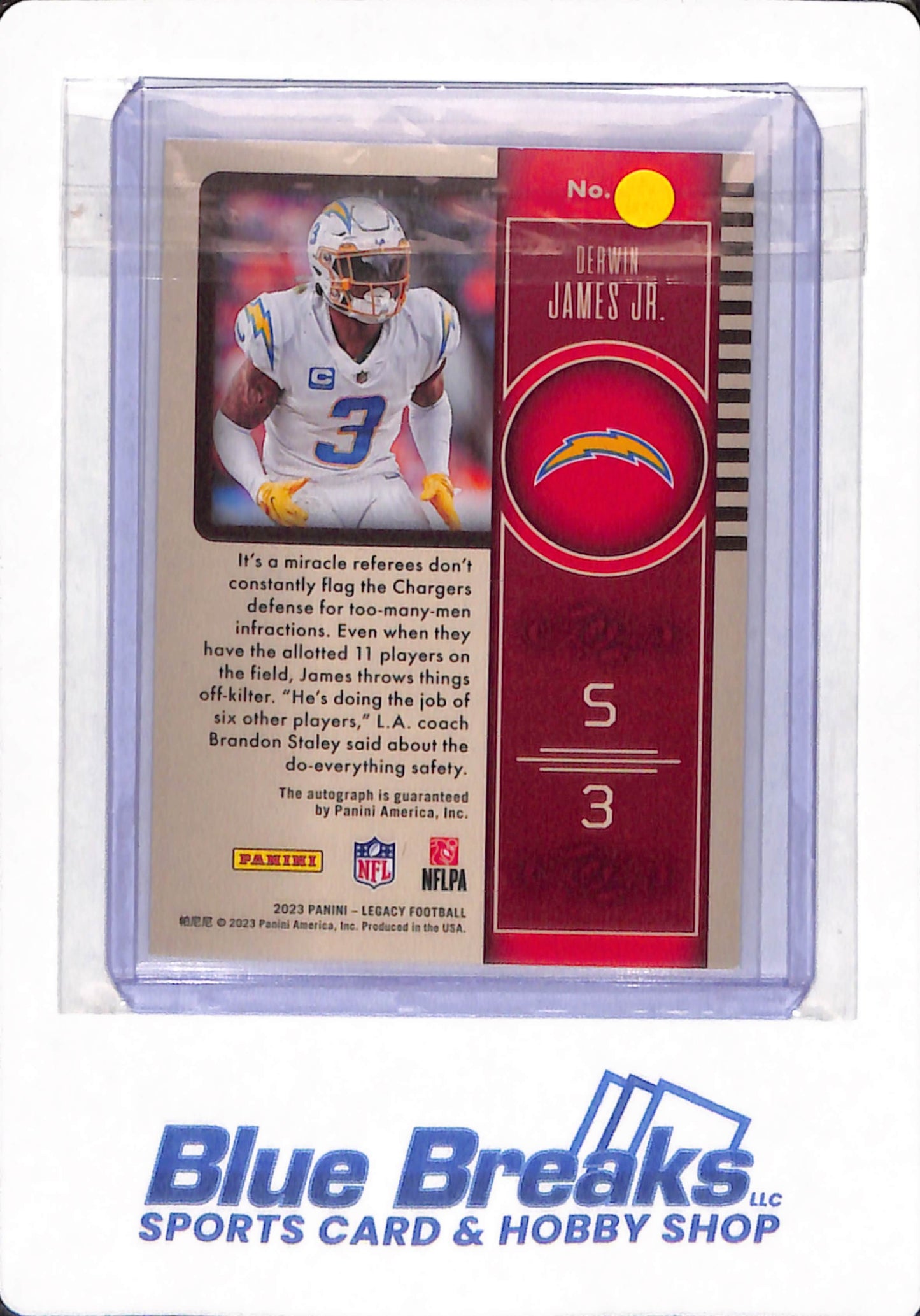 2023 Panini Legacy - Derwin James Jr - # 55 - San Diego Chargers - Football - Autographed - 5/5