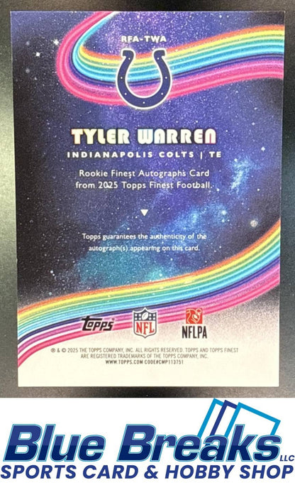 2025 Topps Finest RC Auto Tyler Warren #RFA-TWA Indianapolis Colts