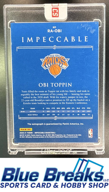 2020 Panini Impeccable Obi Toppin #RA-OBI Rookie Auto 50/99 RC New York Knicks