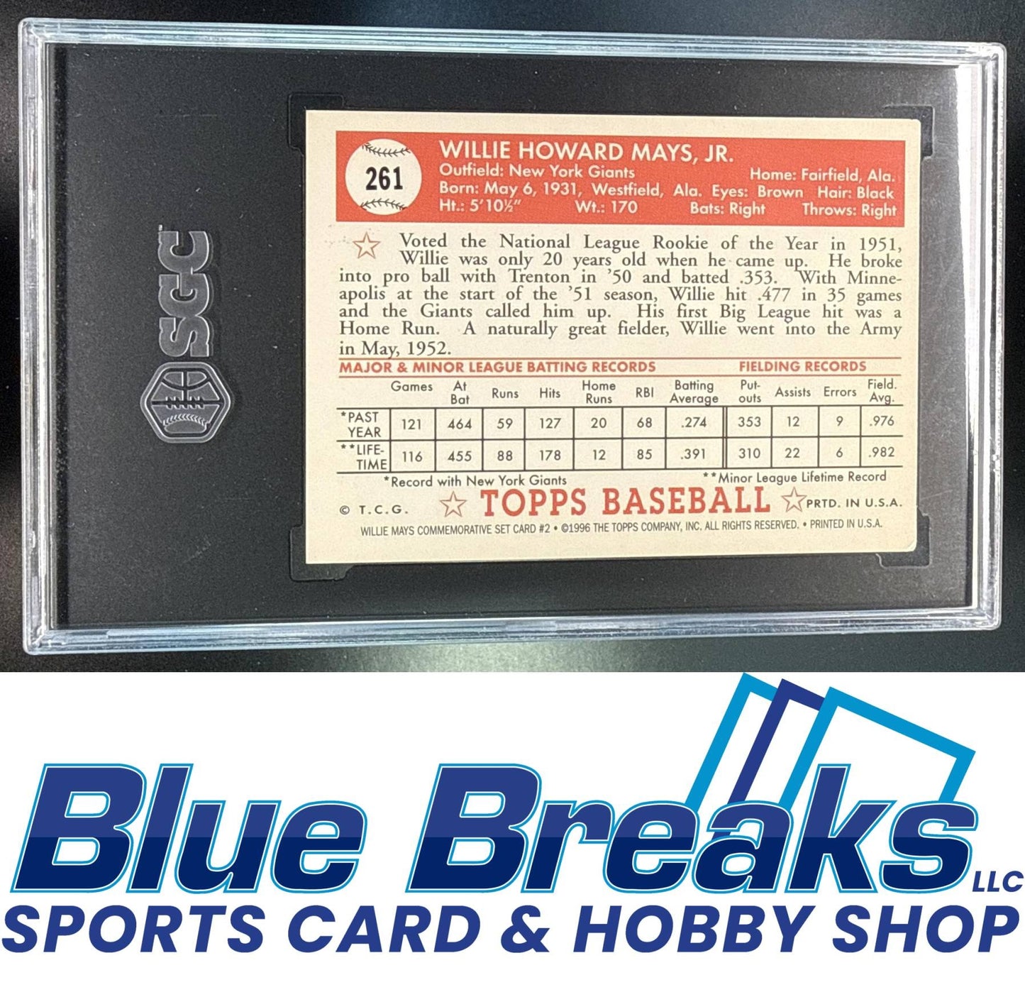 1997 Topps Willie Mays Commemorative Reprints [RC] #2 SGC 5 New York Giants