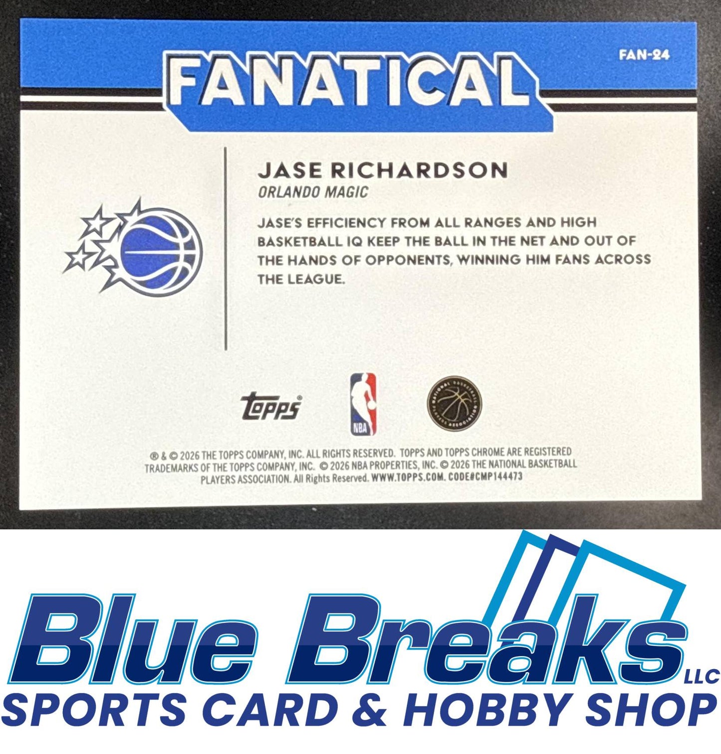 2025-26 Topps Chrome Update Fanatical Jase Richardson RC #FAN-24 Orlando Magic