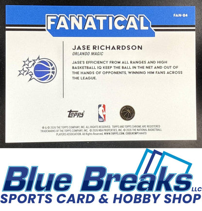 2025-26 Topps Chrome Update Fanatical Jase Richardson RC #FAN-24 Orlando Magic