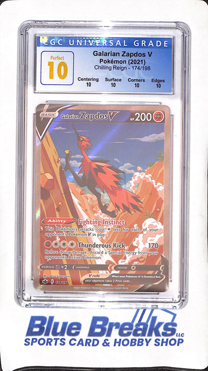 2021 Pokemon - Galarian Zapdos V - Chilling Reign - CGC Perfect 10 - #174/198