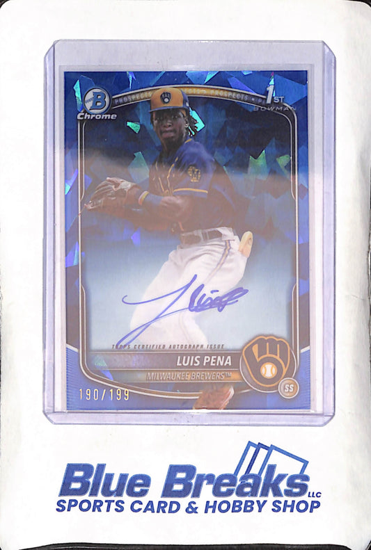 2025 Bowman Chrome Sapphire - Luis Pena - !st Bowman Autograph - 190/199 - Milwaukee Brewers - Baseball - #CPS-LP