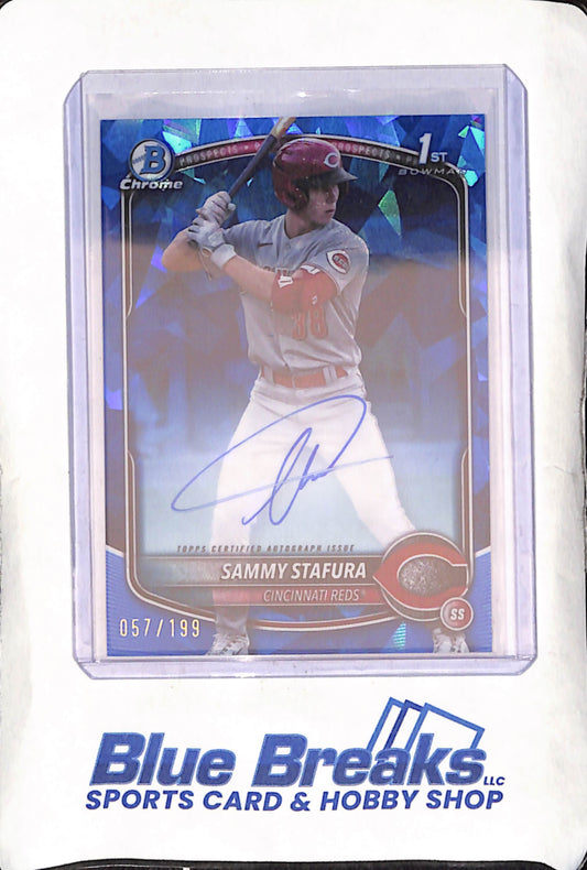 2025 Bowman Chrome Sapphire - Sammy Stafura - Autograph - 57/199 - Cincinnati Reds - Baseball - #CPS-SS