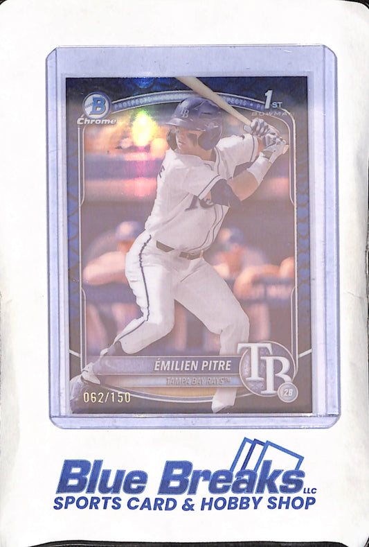2025 Bowman Chrome - Emilien Pitre - Blue Reptilian - Bowman 1st - 62/150 - Tampa Bay Rays - Baseball - #BCP-83
