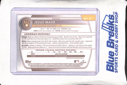 2025 Bowman Chrome - Jesus Made - 1st Bowman Refractor - 110/499 - Milwaukee Brewers - Baseball - #BCP-50