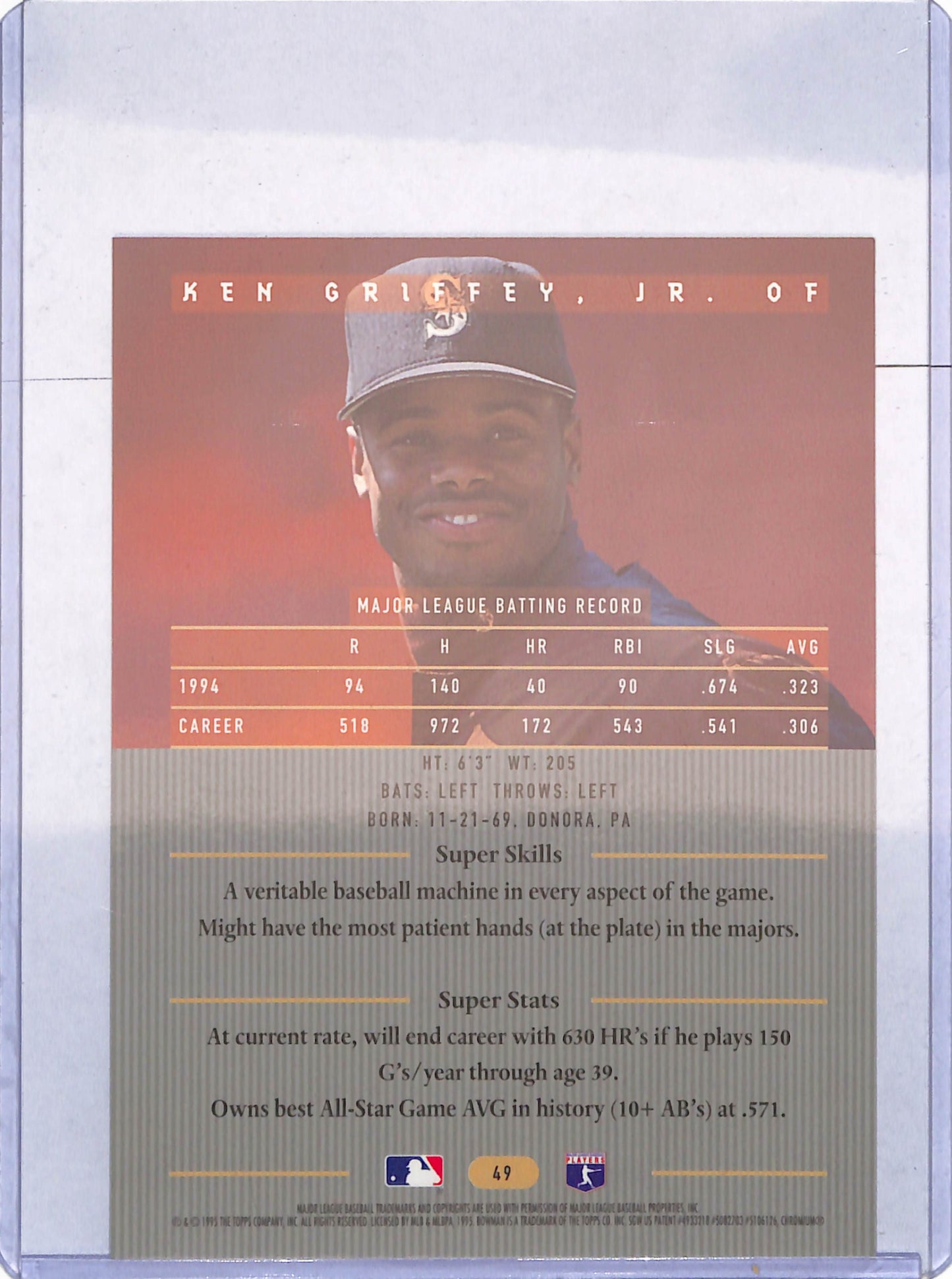 1995 Topps - Ken Griffey Jr - Bowman's Best - Jumbo - Seattle Mariners - Baseball - #49