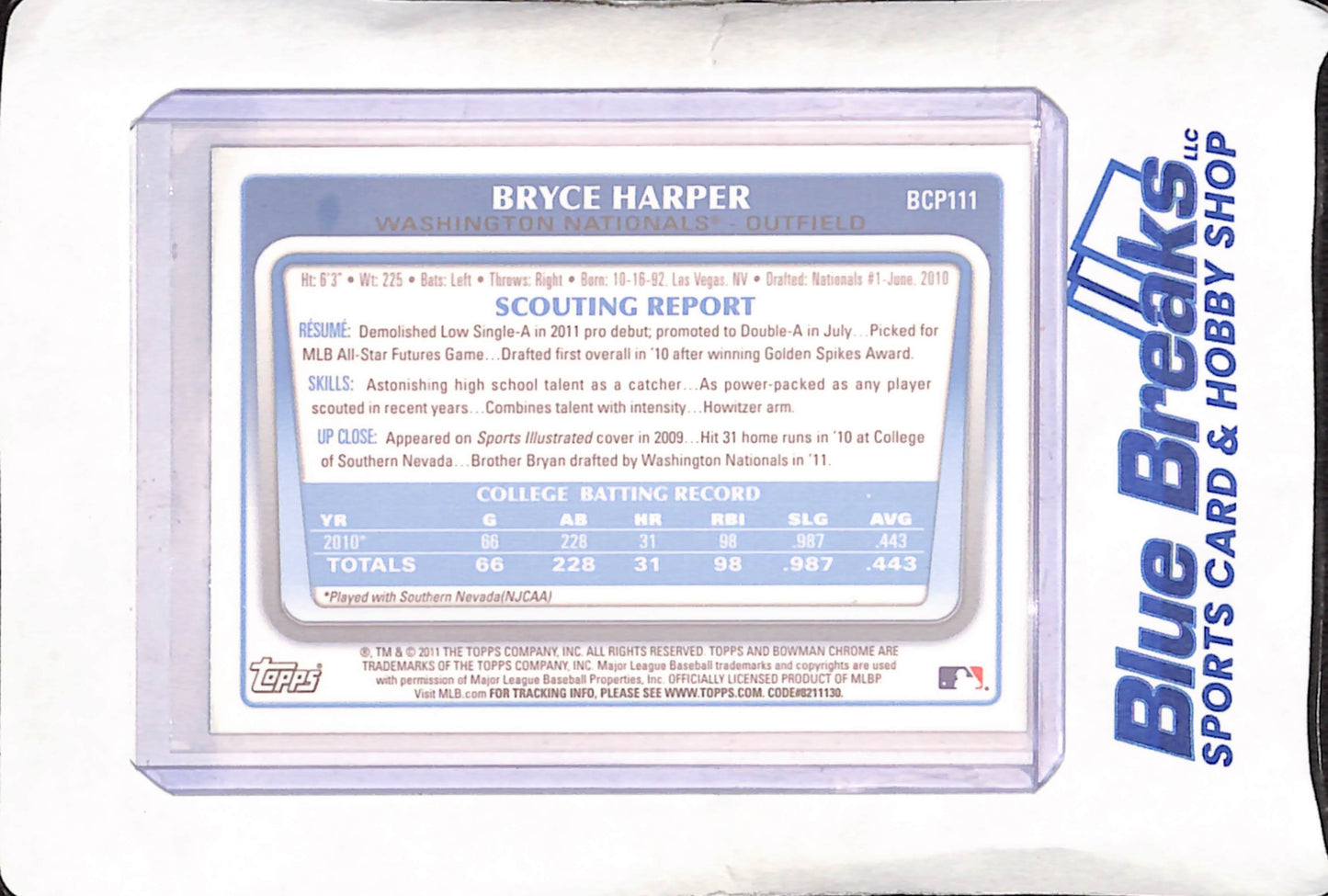 2011 Bowman Chrome - Bryce Harper - Philadelphia Phillies - Baseball - #BCP111