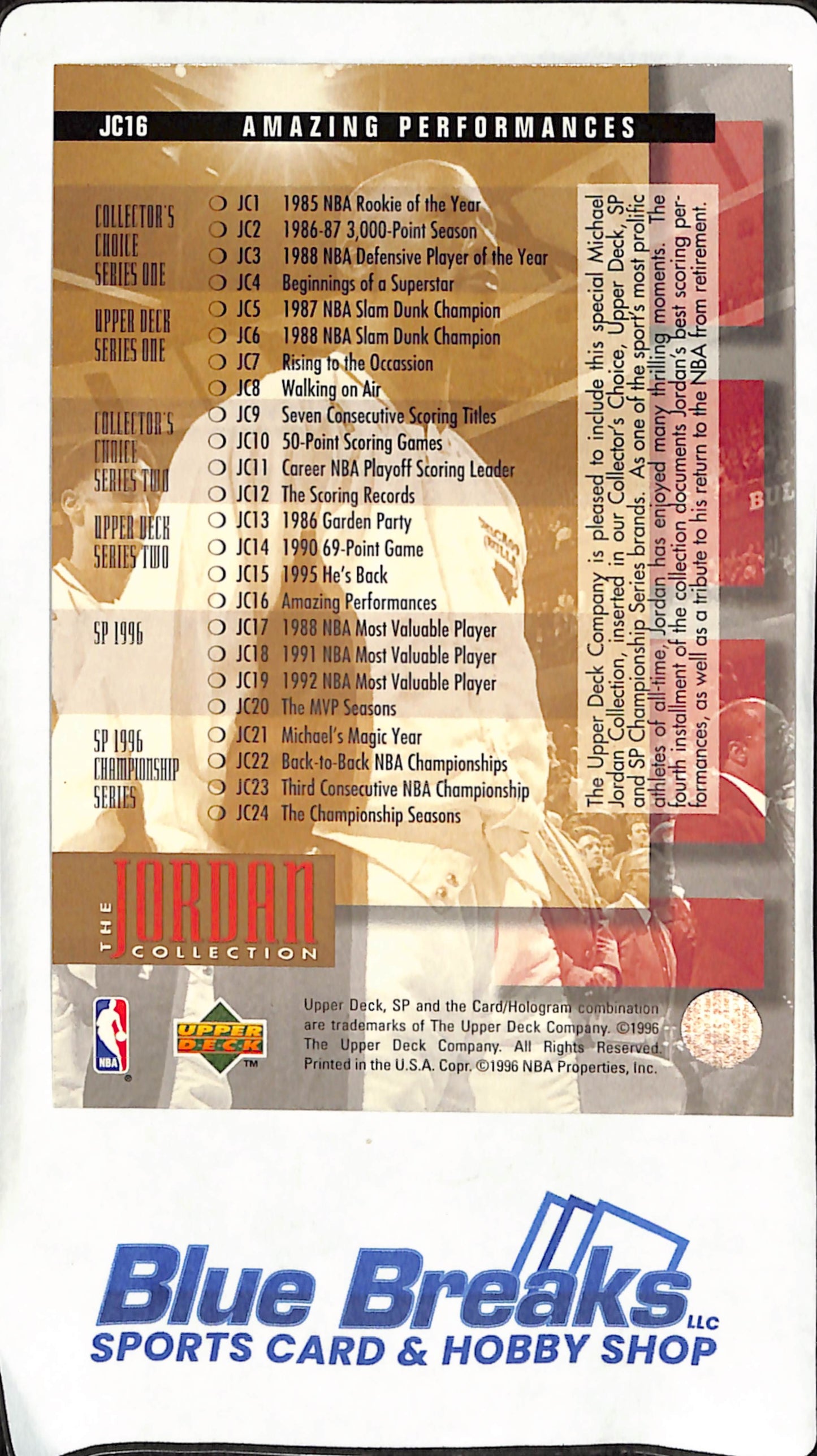 1995-96 Upper Deck -  Michael Jordan -  The Jordan Collection Complete Set JC1-JC24