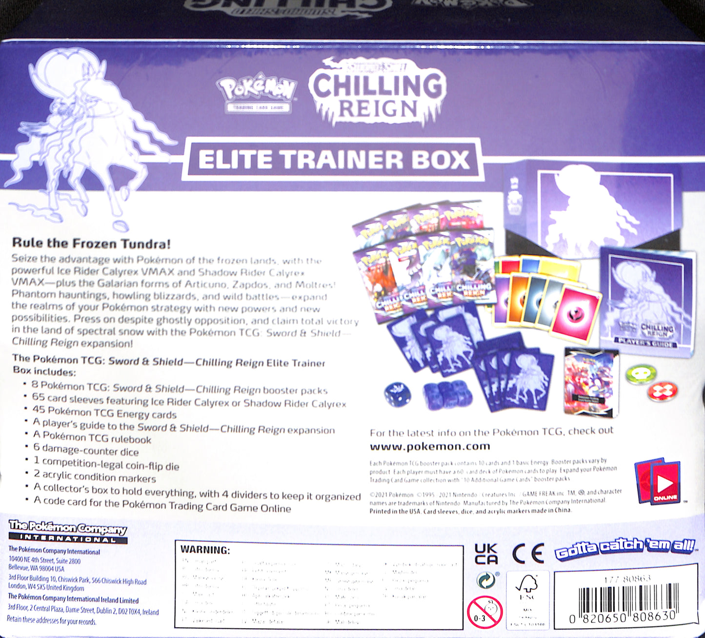 Pokemon Sword & Shield: Chilling Reign Elite Trainer Box - PURPLE - Sealed Wax