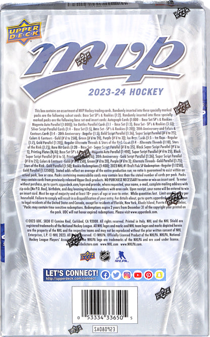 2023/24 Upper Deck MVP Ice Hockey Hobby Box - Sealed Wax