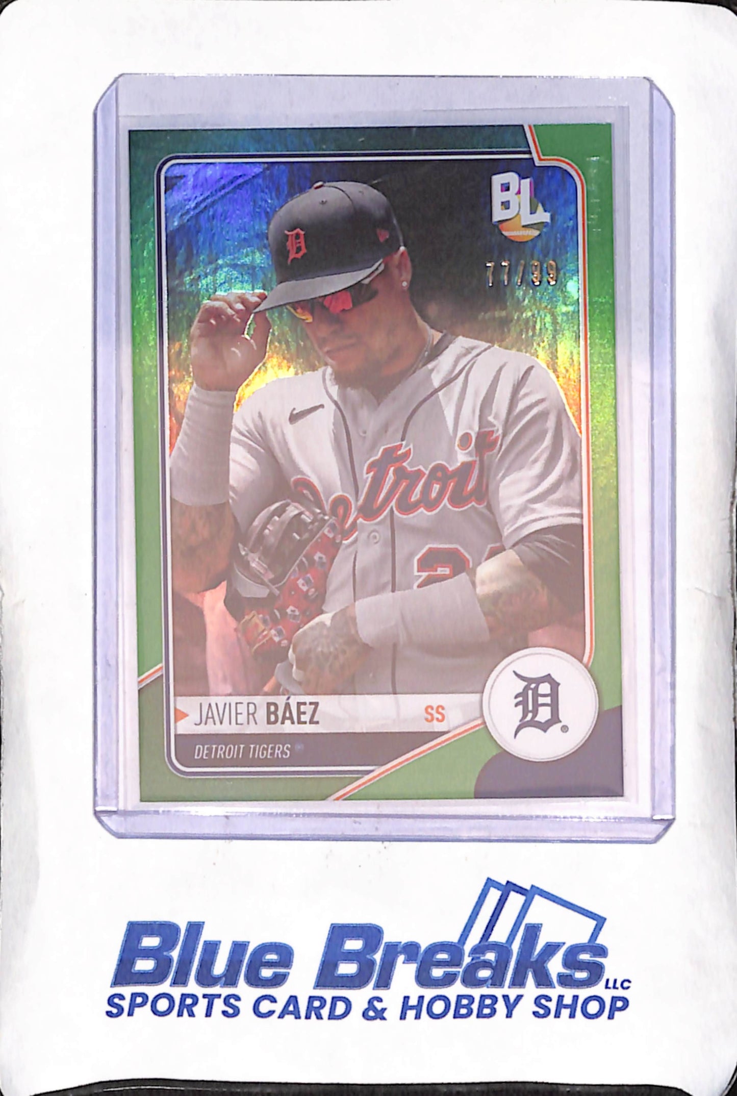 2023 Topps Big League - Javier Baez - Green Chrome - 77/99 - Detroit Tigers - Baseball - #WR-84