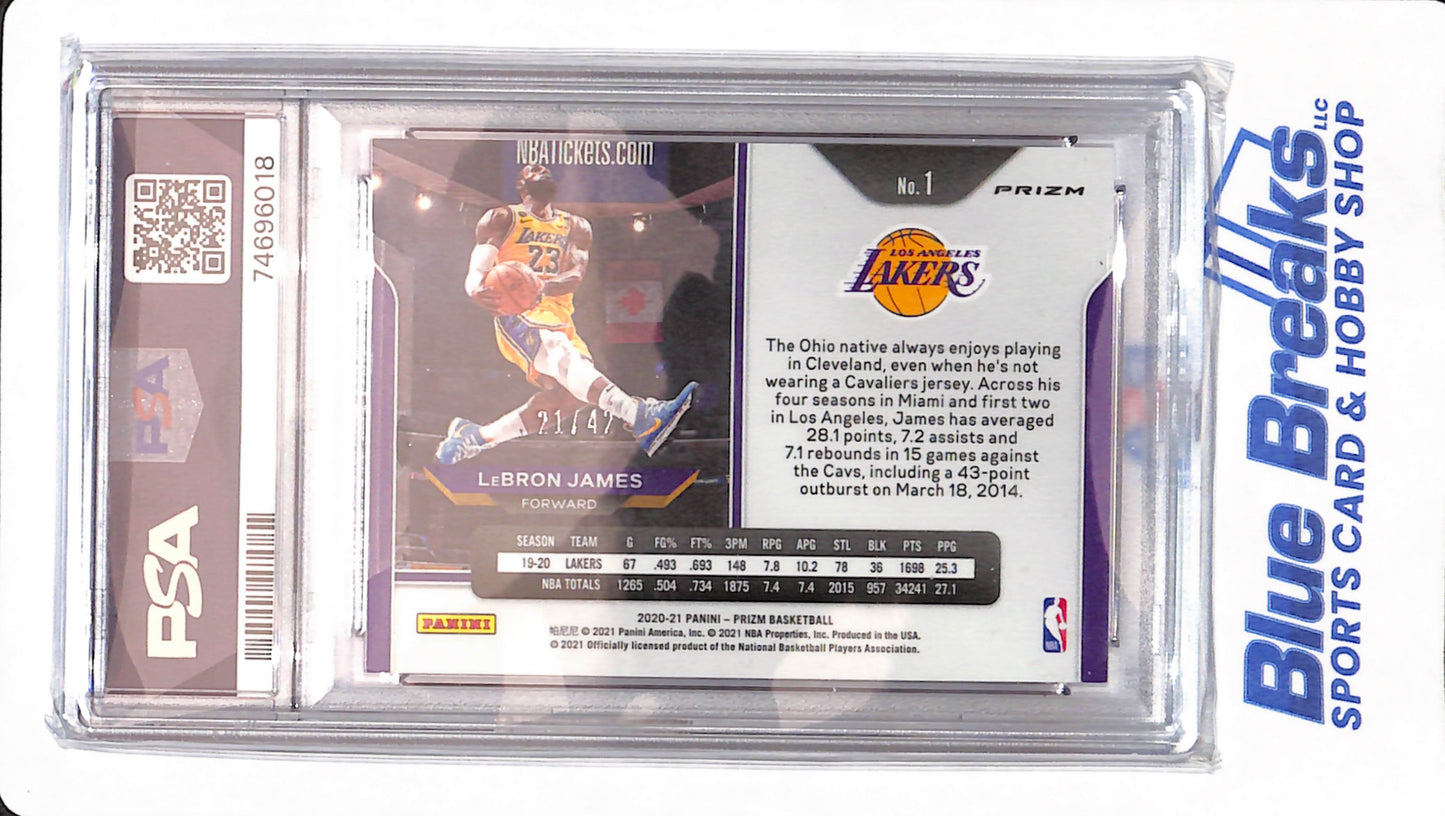 2020 Panini Prizm - LeBron James - Los Angeles Lakers - Basketball - #1 - Pink Pulsar - Kobe Dunk Tribute - 21/42 - PSA 10