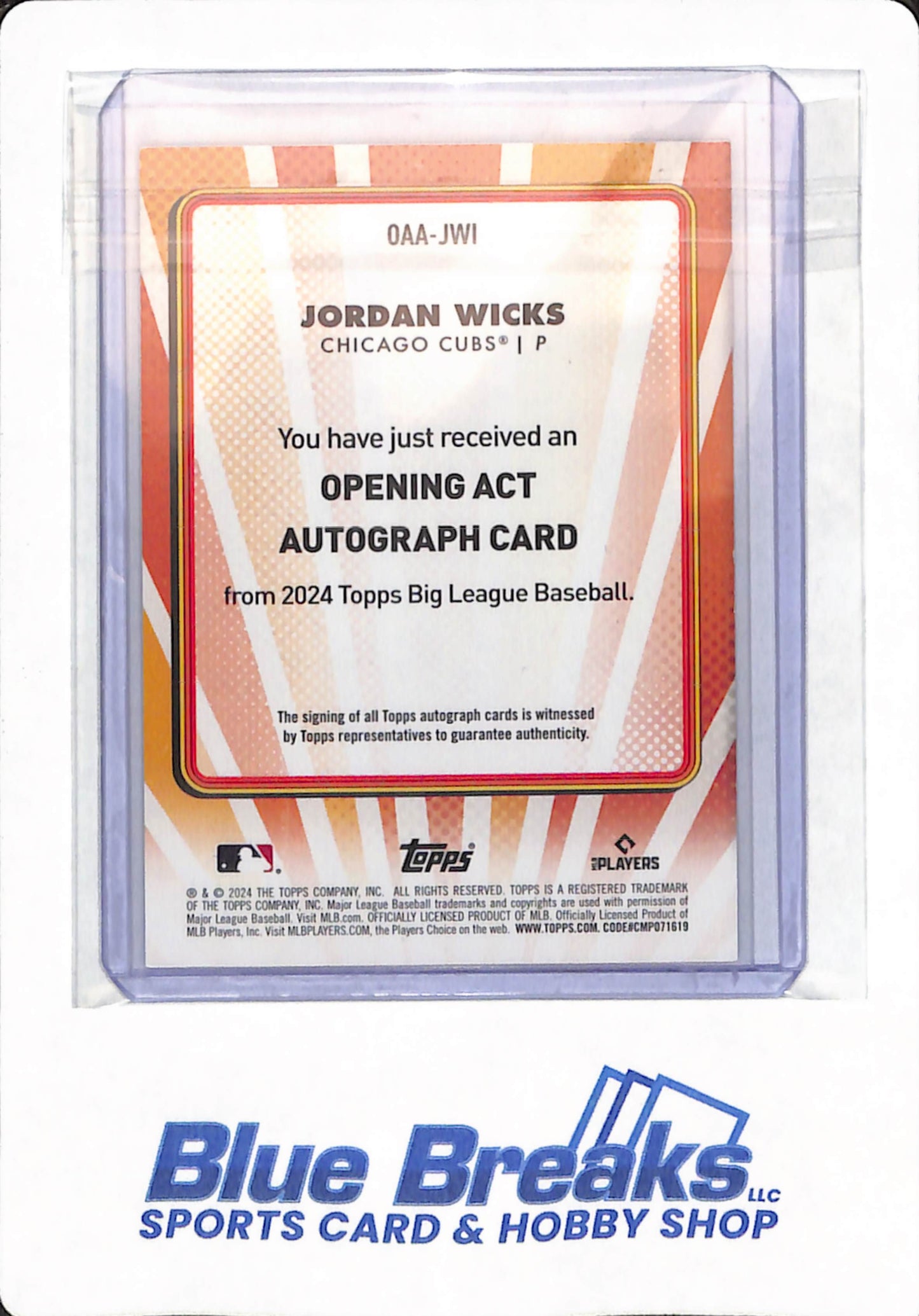 2024 Topps Big League - Jordan Wicks - Chicago Cubs - Baseball - #0AA-JWI - Opening Act Autograph